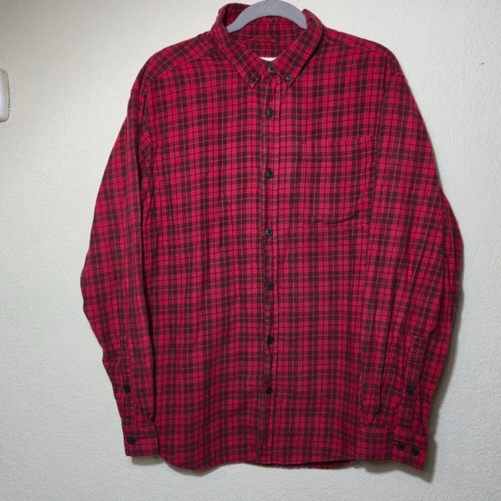 Columbia Men's Cornell Woods Flannel Shirt Large Red Buffalo Plaid Pockets